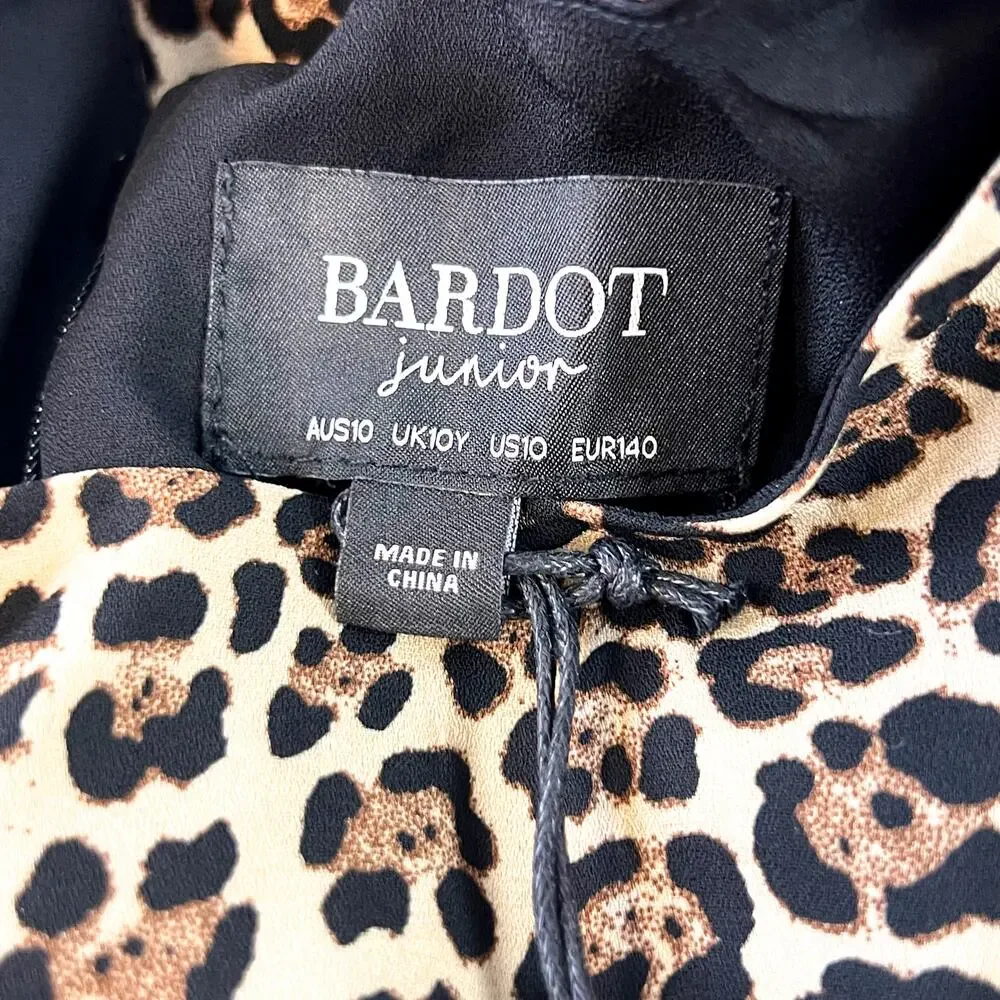BARDOT Girl's Whit Ra Ra Dress Size 10 MEDIUM Leopard Ruffle Long Sleeve NWT